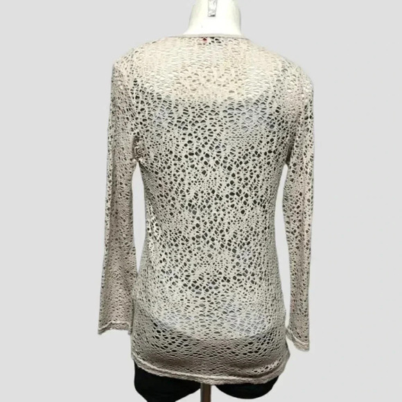 Romantic Line Taupe Deep V Crochet Long Sleeve Top Size Large - Picture 2 of 8